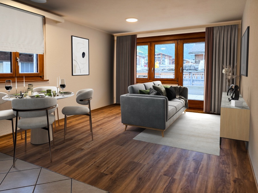 AI virtual staging, dining room and lounge area